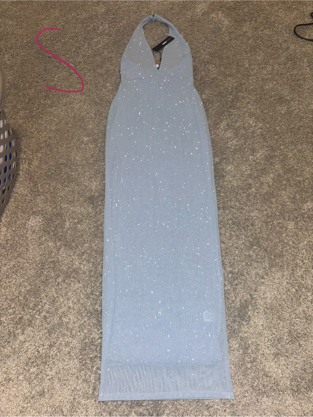 Sparkle Light Blue Halter Maxi Dress